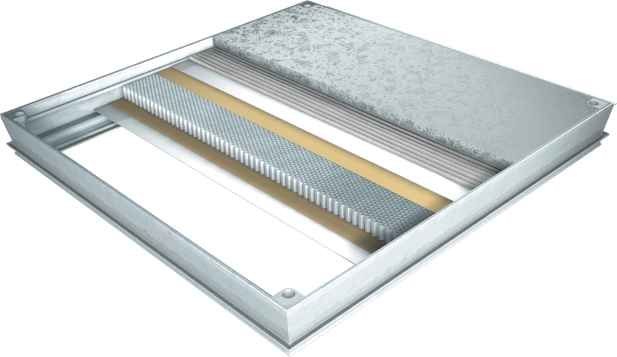 HAGODECK COMPOSITE: Съвременният, патентован капак за ревизионни отвори. Технологията на композитна, адхезивна система алуминиева пчелна пита, използвана в самолетостроенето. Не е нужно запълване с бетон. Без тежестта на бетона и без време за зреенето му.