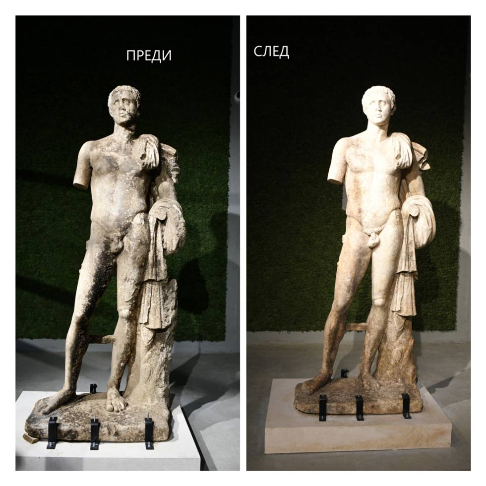 Статуята от Хераклея Синтика преди и след реставрация с нано вар CaLoSil® IP25