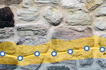 Следвайки хода на хоросановите фуги на камъните, които съставляват зидарията. Инжектирайте Bikol® Capillary Barrier +.