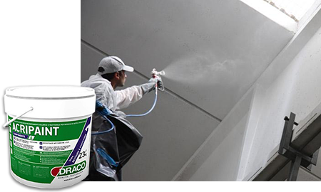 Дишаща, защитна, акрилна боя, предотвратяваща процеса на карбонизиране, за защита на бетонни конструкции  ACRIPAINT е еднокомпонентна синтетична, акрилна боя, на водна база. ACRIPAINT е специално създадена за защита от карбонизиране и за декориране на бетон, стоманобетон и предварително напрегнат бетон.  След приключване на съхненето, осигурява хидроизолиращо, но пропускащо парите покритие с устойчивост срещу пожълтяване и има превъзходна адхезия с бетонната повърхност, и действие против образуване на мухъл и плесени.