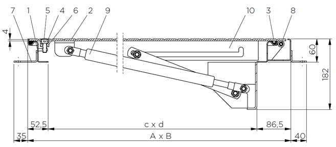 Схема на размери за монтаж на капак за шахта HagoDeck RV-GD и RVE-GD