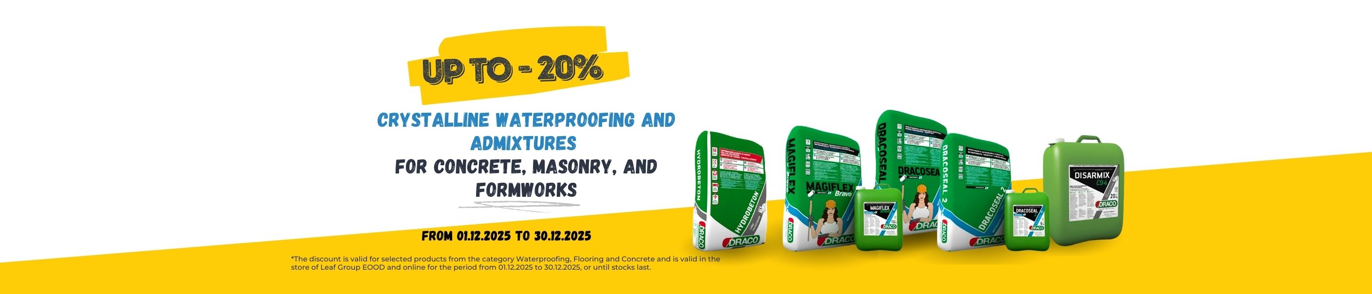 Promo Crystalline waterproofing and admixtures  for concrete, masonry, and formworks