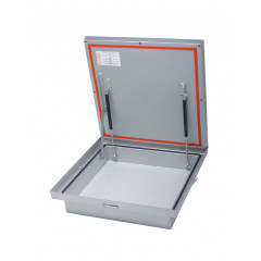 Comfort-lift access cover. Smell proof. Opening tools included. Opening is assisted by the gas strut(s) to such an extent that the BV-GD-F90/ BVE-GD-F90 cover can be opened and closed by one person. Safety device (hold open arm) fitted to prevent the open cover from closing.
