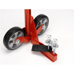 HAGOlifter PRO съдържа Подемно устройство (боядисано в червено) с алуминиеви колела, Фиксиращи винтове, Гумени защитни плочи
