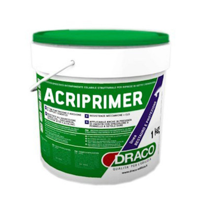 ACRIPRIMER е готова за употреба смола, под форма на нано емулсия, която се използва за импрегниране и подсилване на бетон, хоросан, каменна и тухлена зидарии, преди боядисване с ACRIFLEX и ACRIPAINT.