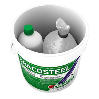 DRACOSTEEL is a two-component protective, passivating mortar applied with a brush to protect reinforcement bars. It contains water-dispersed polymers, cementitious binders and corrosion inhibitors.