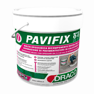 PAVIFIX е бързо втвърдяващ се двукомпонентен епоксиден разтвор, създаден за локален ремонт на бетонни настилки, за реконструкции, фугиране, ремонт на бетонови подове и периферни фуги. Използва се при в бетонни конструкции, включително по вертикала, за подготовка на повърхността за подови покрития на база смола, възстановяване и изграждане на малки рампи за достъп до тротоари и входове