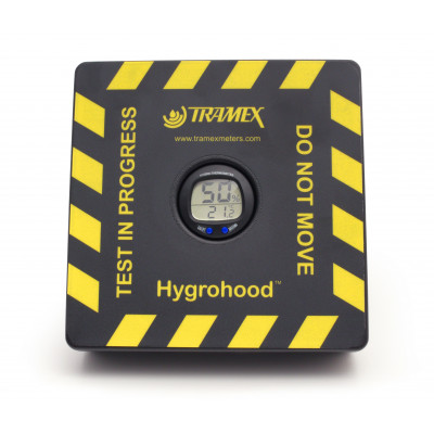 Tramex Hygrohood е изолирана кутия за измерване на влага с вграден влагомер, използван за безразруително изпитване на относителна влажност на бетон и други подове и замазки по международни стандарти.