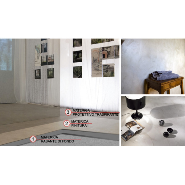MATERICA Finitura I е микроцимент за бани, стени и настилки в жилищно строителство.