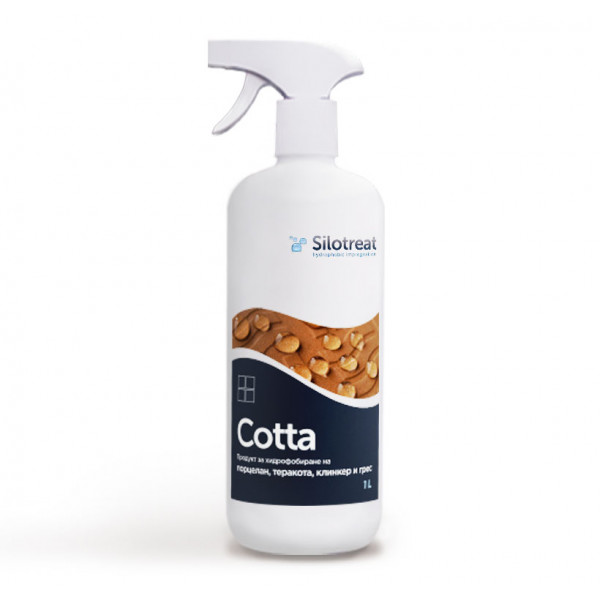 SiloTreat® Cotta е продукт, който придава олео и хидрофобни свойства на повърхности от порцелан, теракота, клинкер и грес, като не им позволява да задържат течности и замърсители. SiloTreat® Cotta предотвратява отлагането на котлен камък, миещи препарати (сапун, шампоани и др.). Хидрофобизаторът улеснява почистването и поддържането на обработените повърхности.