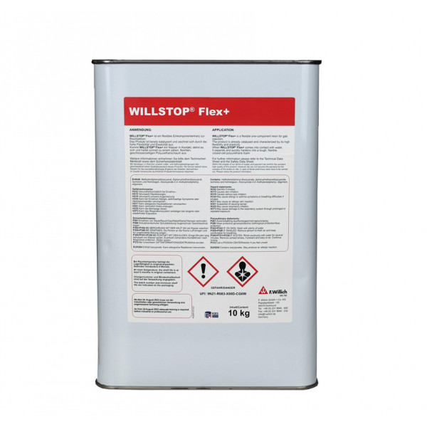 WILLSTOP® FLEX+ is a light brown, water-reactive liquid. The product is already catalysed and characterized by its high flexibility and elasticity.
When WILLSTOP® FLEX+ comes into contact with water, it expands and quickly hardens into a tough, flexible, closed-cell polyurethane foam. Reactivity is dependent on temperature.