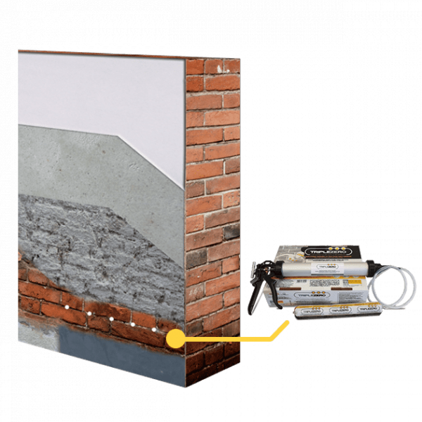 TRIPLEZERO is o obtain a chemical barrier, create a ”shield” that is extremely resistant to rising damp in the wall.